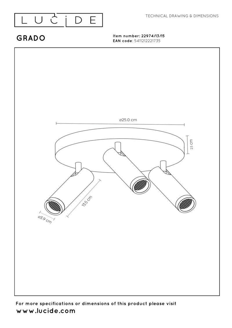 Lucide GRADO - Ceiling spotlight - Ø 25 cm - 3xGU10 (MR11) - Grey iron